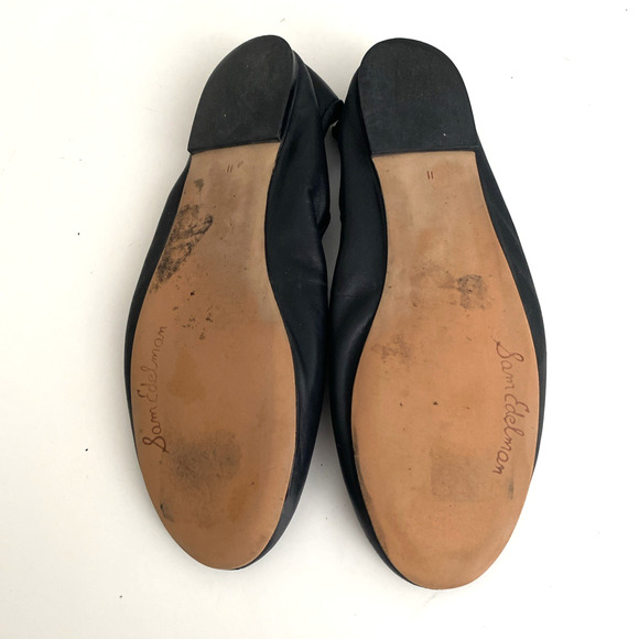 Sam Edelman Fritz Ballet Flat Black Leather Round Toe Slip On Logo Elastic 11 - Picture 6 of 6